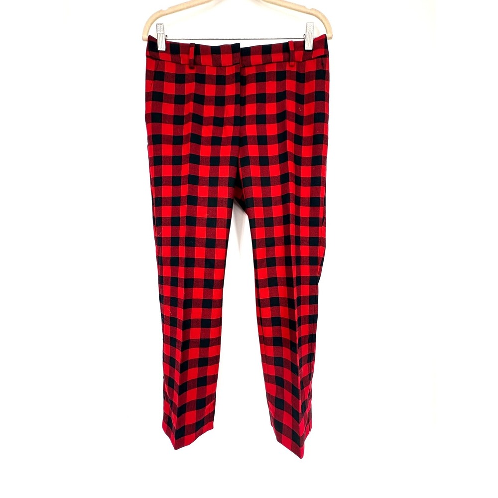 TALBOTS Hampshire Ankle Pants Womens 6 Petite Red Black Buffalo Plaid Career